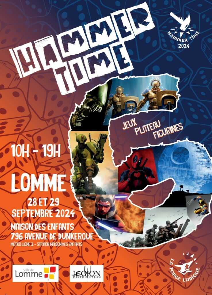 Affiche de la convention de jeu de figurine Hammertime 2024, la 5ème édition, organisé par le club La forge Ludique à Lille.